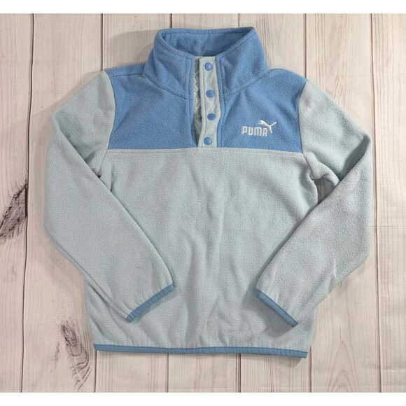 PUMA Girl's Pullover 1/4 Button Up Blue Size M (7-8) Fleece Soft Two Tone - Picture 2 of 10